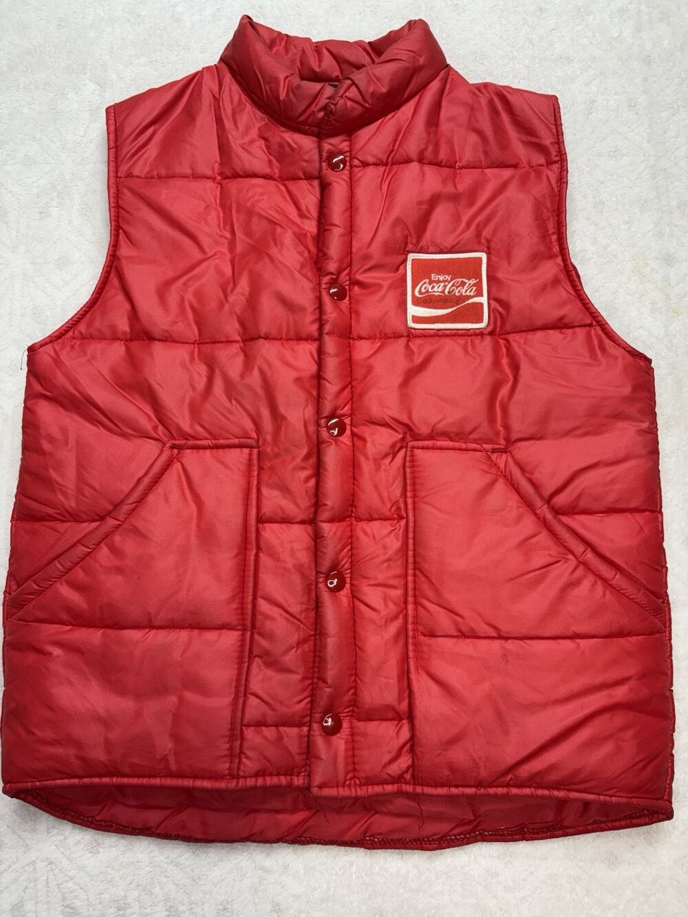 Vintage Weathercaster Puffer Vest Coca Cola Branded Size Small EUC Made USA